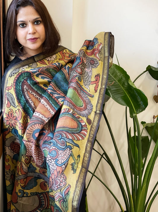 Handpainted Kalamkari Dupatta in Chanderi Silk