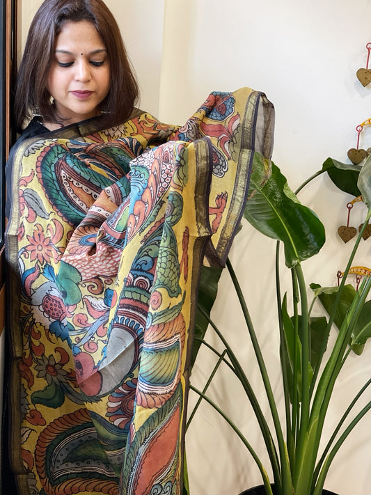 Handpainted Kalamkari Dupatta in Chanderi Silk
