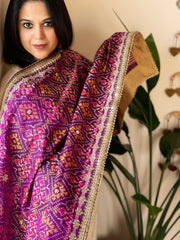 Purple Handwoven Rajkot Patola with Gotapatti Handwork in Pure Silk