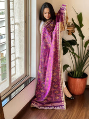 Purple Handwoven Rajkot Patola with Gotapatti Handwork in Pure Silk