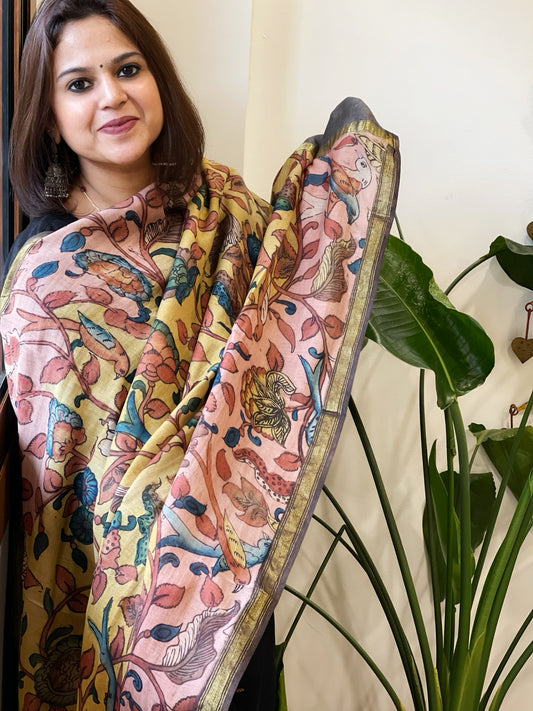 Handpainted Kalamkari Dupatta in Chanderi Silk