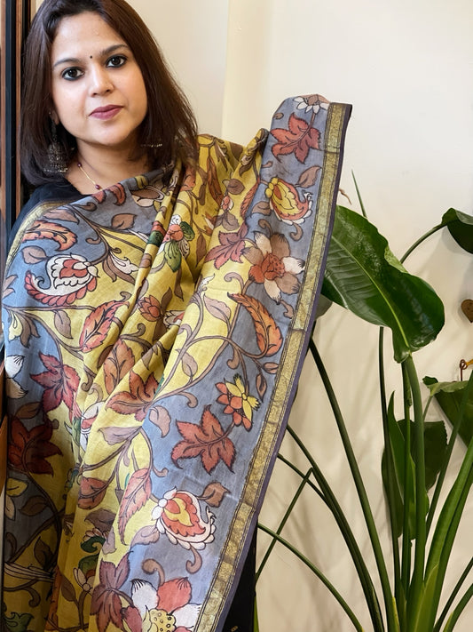 Handpainted Kalamkari Dupatta in Chanderi Silk