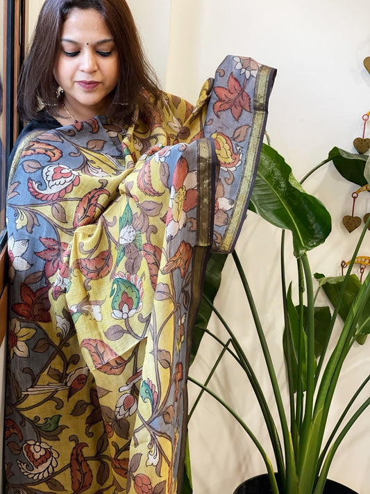 Handpainted Kalamkari Dupatta in Chanderi Silk