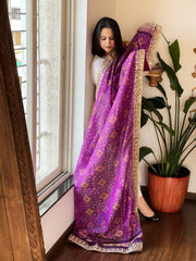 Purple Handwoven Rajkot Patola with Gotapatti Handwork in Pure Silk