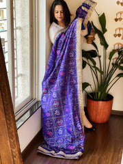 Blue Handwoven Rajkot Patola with Gotapatti Handwork in Pure Silk