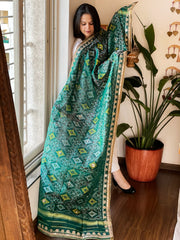 Teal Handwoven Rajkot Patola with Gotapatti Handwork in Pure Silk