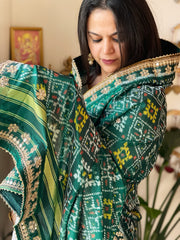 Teal Handwoven Rajkot Patola with Gotapatti Handwork in Pure Silk