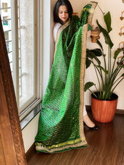 Green Handwoven Rajkot Patola with Gotapatti Handwork in Pure Silk