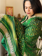 Green Handwoven Rajkot Patola with Gotapatti Handwork in Pure Silk