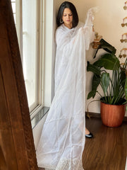 White Kota Cotton Dupatta with Cut Work