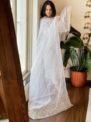 White Kota Cotton Dupatta with Cut Work