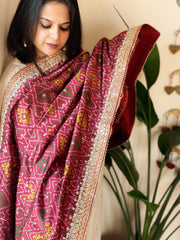 Maroon Handwoven Rajkot Patola with Gotapatti Handwork in Pure Silk