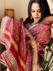 Maroon Handwoven Rajkot Patola with Gotapatti Handwork in Pure Silk