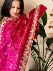 Hot Pink Handwoven Rajkot Patola with Gotapatti Handwork in Pure Silk