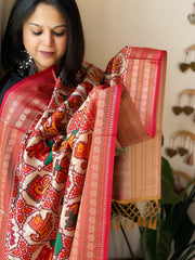 Beige Printed Patola Dupatta in Fine Art Silk