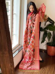 Beige Printed Patola Dupatta in Fine Art Silk