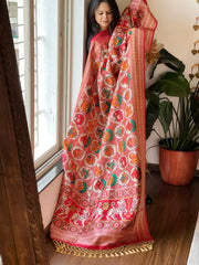 Beige Printed Patola Dupatta in Fine Art Silk