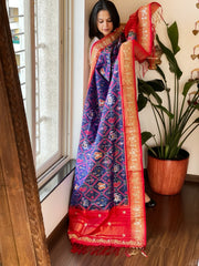 Blue Handwoven Ikat Patola with Gotapatti & Pearl Handwork dupatta in Pure Silk