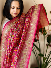 Pink Handwoven Ikat Patola with Gotapatti & Pearl Handwork dupatta in Pure Silk