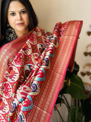 Beige Printed Patola Dupatta in Fine Art Silk