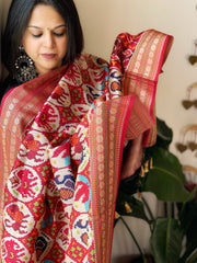 Beige Printed Patola Dupatta in Fine Art Silk