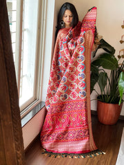 Beige Printed Patola Dupatta in Fine Art Silk