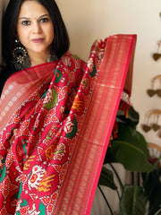 Red Printed Patola Dupatta in Fine Art Silk