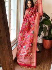 Red Printed Patola Dupatta in Fine Art Silk