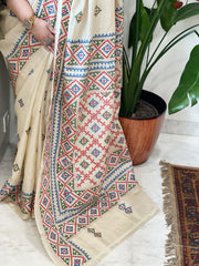 Handmade Sindhi Kadhai Saree with Mirror Handwork in Pure Silk