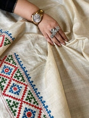 Handmade Sindhi Kadhai Saree with Mirror Handwork in Pure Silk