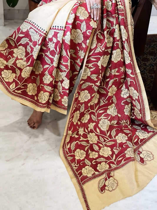 Handmade Nakshi Kantha Saree in Pure Silk