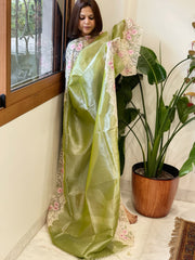Leaf Green Tissue Dupatta with Organza Embroidered Border
