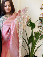 Pink Tissue Dupatta with Organza Embroidered Border