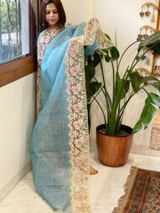 Sky Blue Tissue Dupatta with Organza Embroidered Border