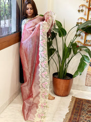 Pink Tissue Dupatta with Organza Embroidered Border