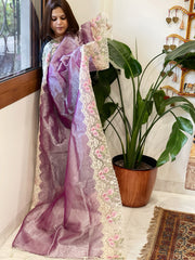 Purple Tissue Dupatta with Organza Embroidered Border