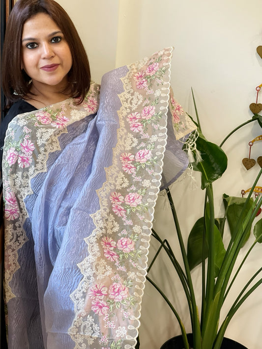 Lavender Tissue Dupatta with Organza Embroidered Border