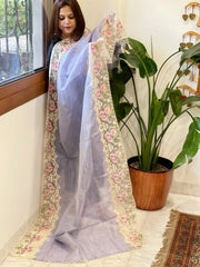 Lavender Tissue Dupatta with Organza Embroidered Border
