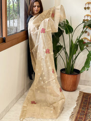 Copper Gold Tissue Dupatta with Thread Embroidery