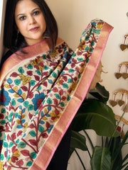 Off-White Handpainted Kalamkari Dupatta in Cotton