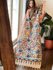 Off-White Handpainted Kalamkari Dupatta in Cotton