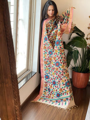 Off-White Handpainted Kalamkari Dupatta in Cotton