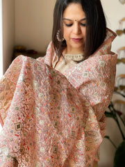 Peachish Pink Organza Dupatta with Thread & Sequin Embroidery