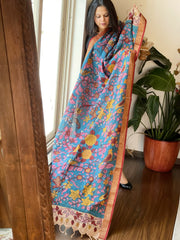 Blue Handpainted Kalamkari Dupatta in Cotton