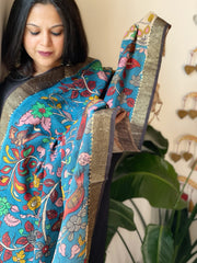 Blue Handpainted Kalamkari Dupatta in Cotton