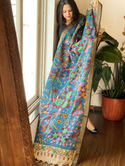 Blue Handpainted Kalamkari Dupatta in Cotton
