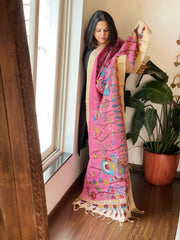 Pink Handpainted Kalamkari Dupatta in Cotton