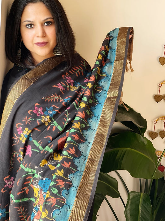Back Handpainted Kalamkari Dupatta in Cotton