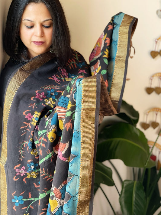 Back Handpainted Kalamkari Dupatta in Cotton