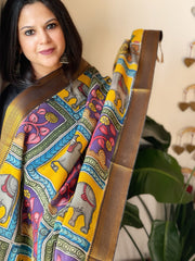 Handpainted Kalamkari Dupatta in Chennuri Silk